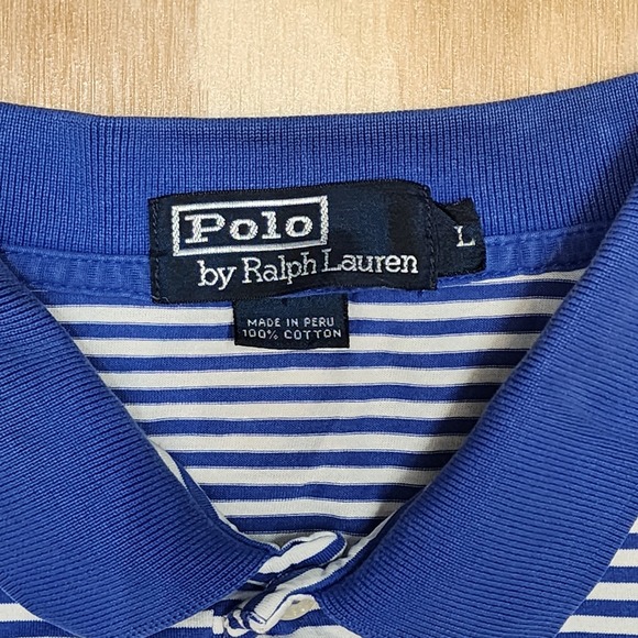 Polo Ralph Lauren Mens L Shirt Blue Stripe Short Sleeve Emb. Pony Logo Cotton - Picture 2 of 4